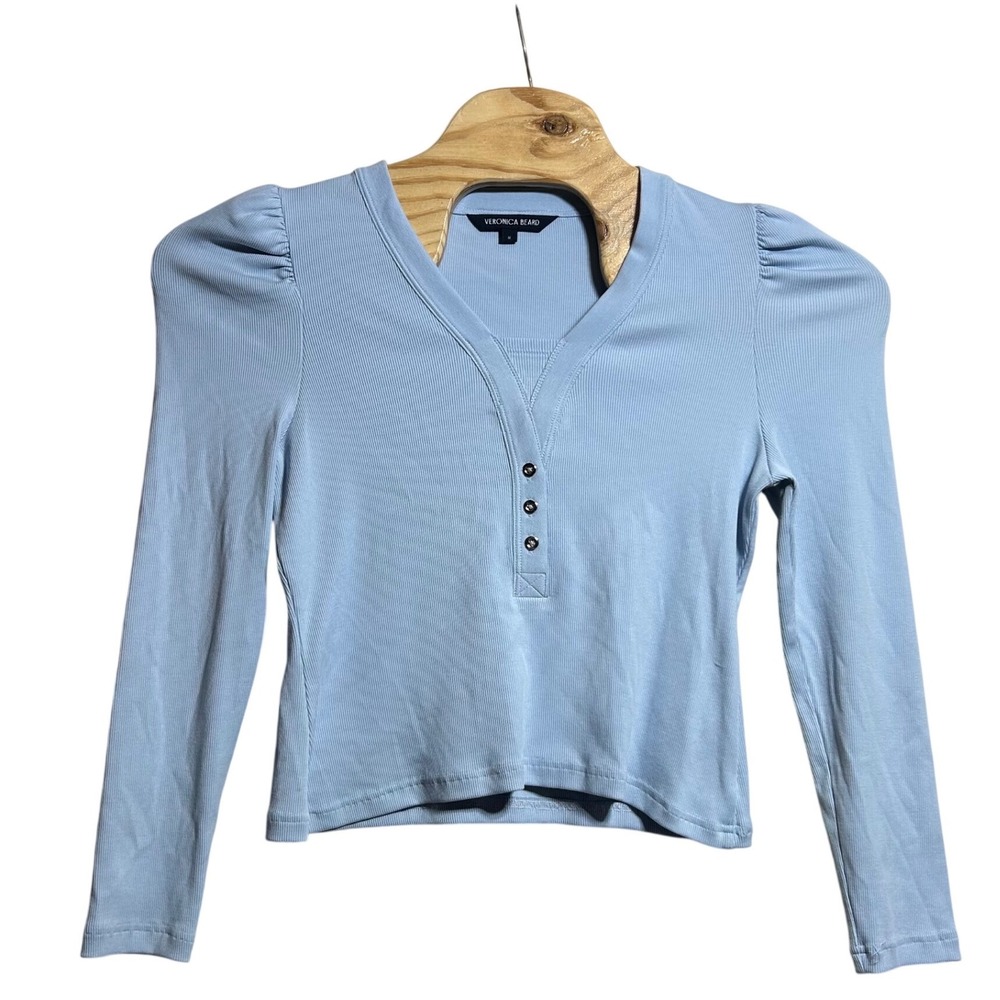 Veronica Beard Light Blue Long Sleeve Henley Top